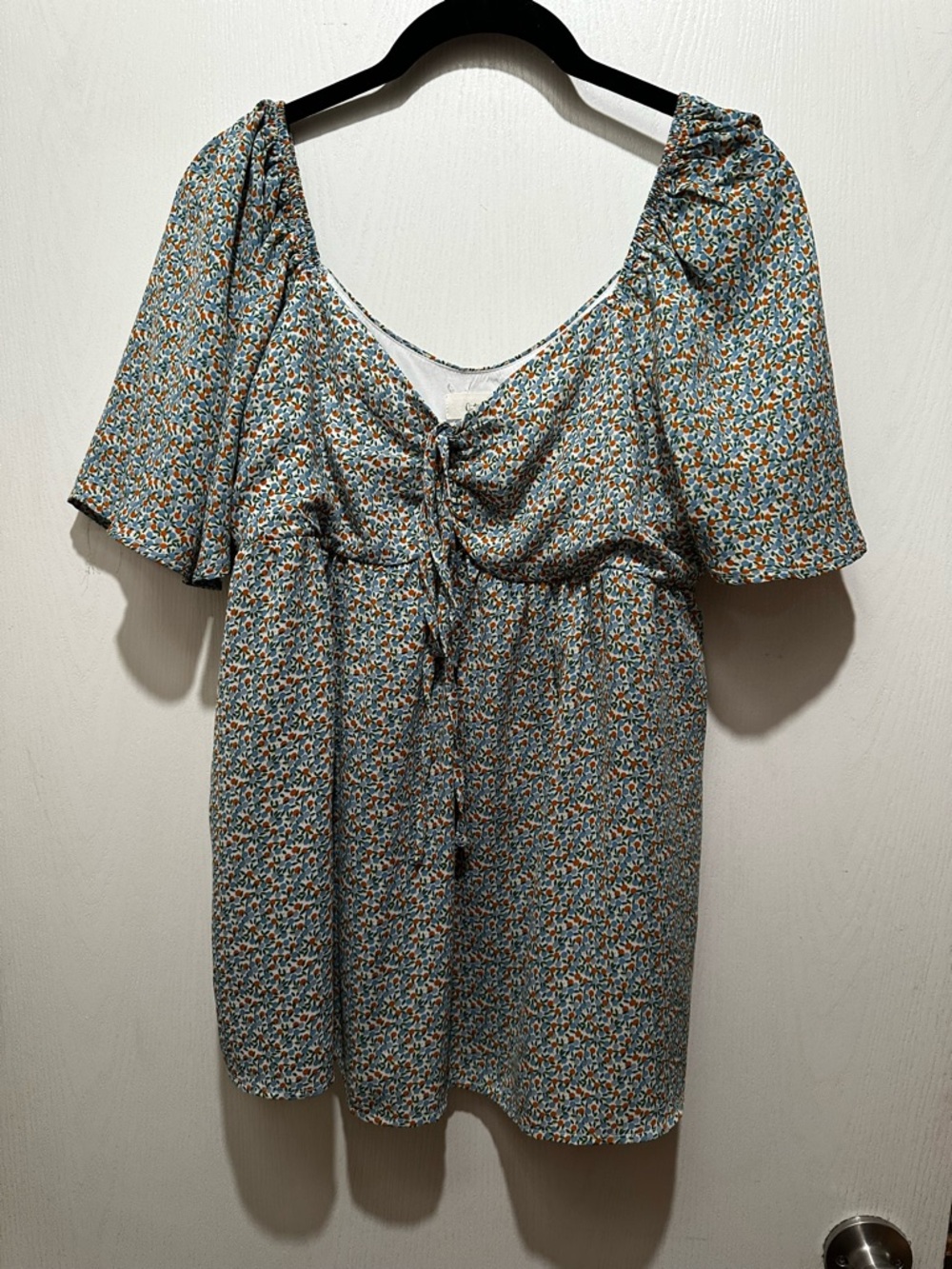 Light Blue Floral Tie-Front Women's Top